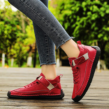 New Fashion Sneakers Handmade Leather Women's Shoes Mid-Top Women Casual Flats Shoes Slip on Loafers Zapatillas De Mujer