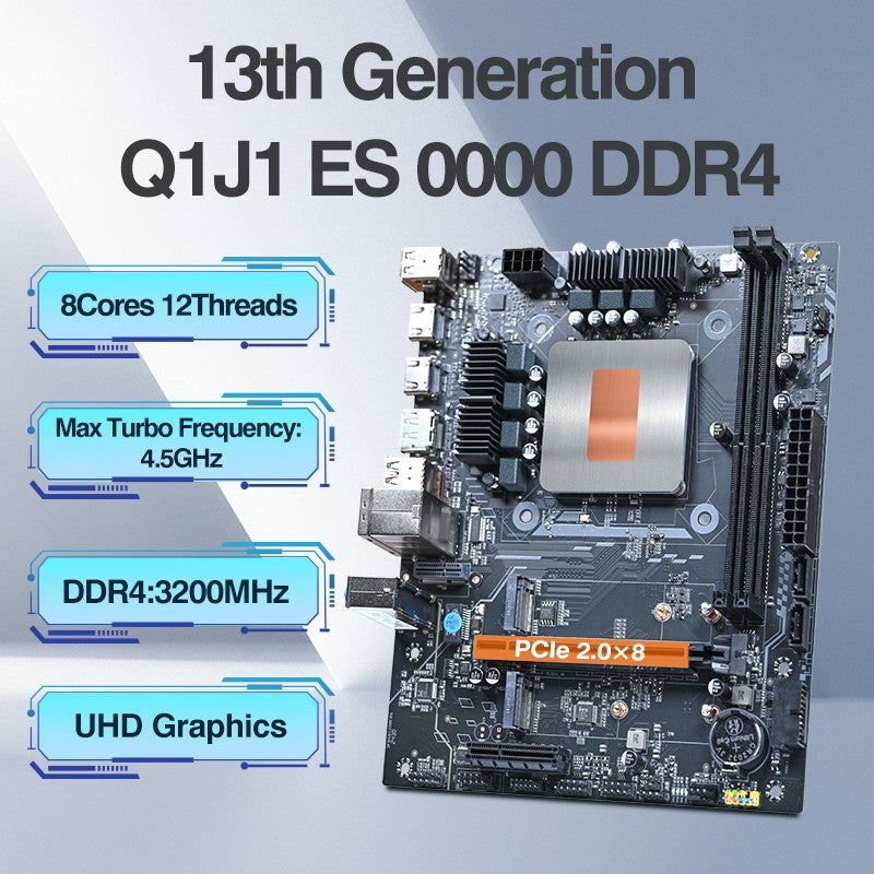 Placa-Mãe de Computador Gamer DIY com CPU Integrada 13th Core Interpose Kit Q1J1 ES 0000 8C12T RAM DDR4 LGA115X PC de Mesa