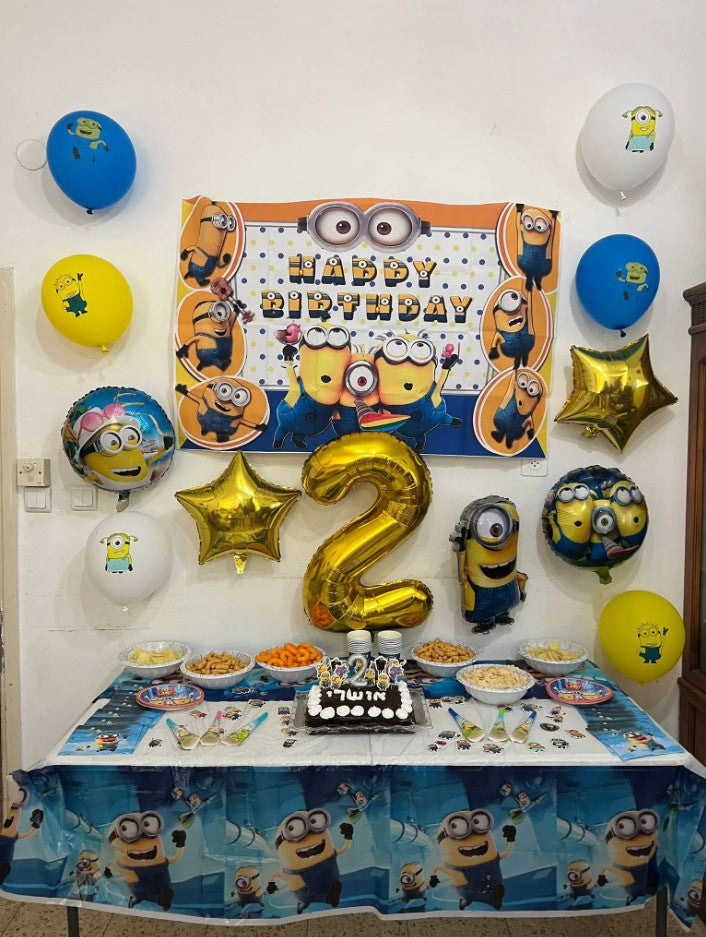Anime Minion Themed Party Decorations Party Tableware Set Plates Cups Birthday Balloons Big Eye Yellow Man Party Favors Supplies