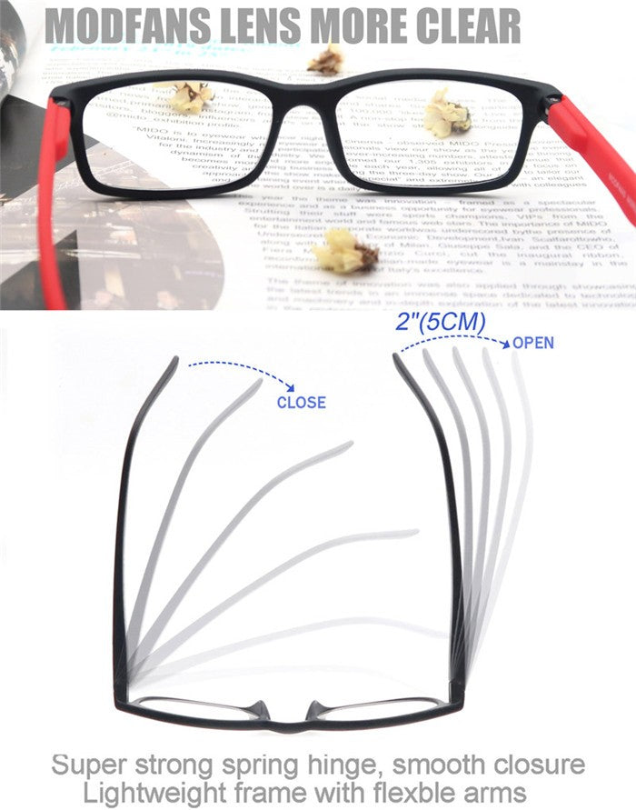 MODFANS Óculos de Leitura Masculino Feminino Retangular Clássico Leitores Eeyeglasses Armação Flexível Dobradiça de Mola com Dioptria +1.0 a +4.0