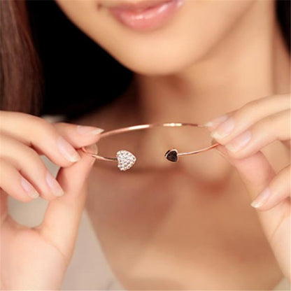 Pulseira Bracelete Aberto Ajustável com Laço de Coração Duplo de Cristal para Mulheres Joias Presente de Ano Novo 2026 Mujer Pulseras