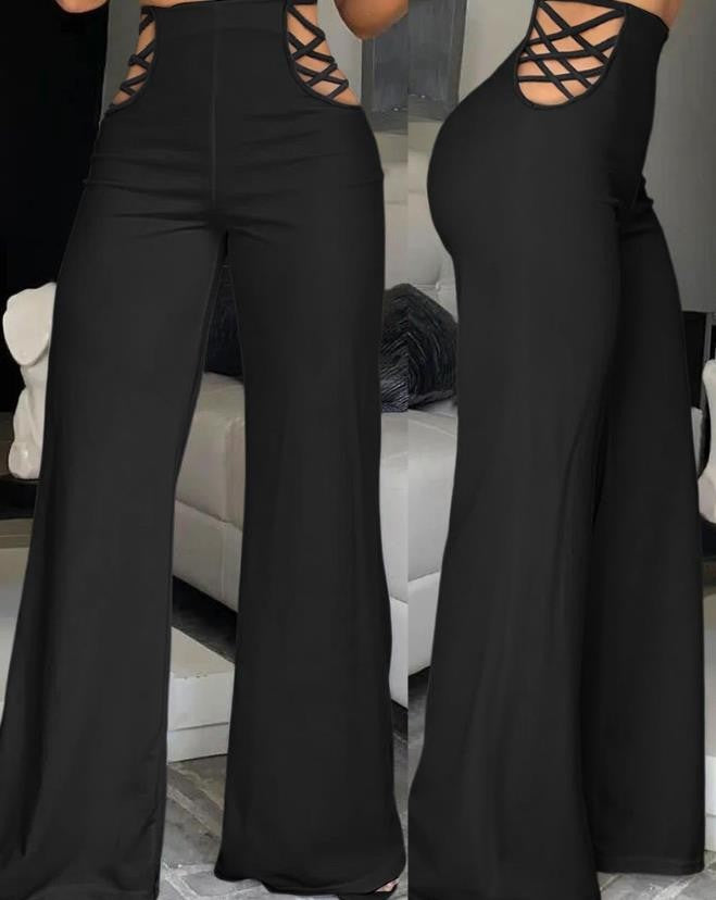 Elegant High Waist Wide Leg Bootcut Pants 2023 Summer European & American Fashion Simple Women's Flared Trousers
