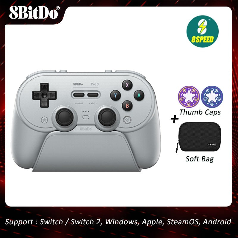 8BitDo Pro 3 Bluetooth Controller for Nintendo Switch 1/2 with TMR Joysticks, Charging Dock for Windows, Apple, SteamOS, Android