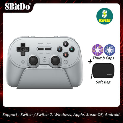 8BitDo Pro 3 Bluetooth Controller for Nintendo Switch 1/2 with TMR Joysticks, Charging Dock for Windows, Apple, SteamOS, Android
