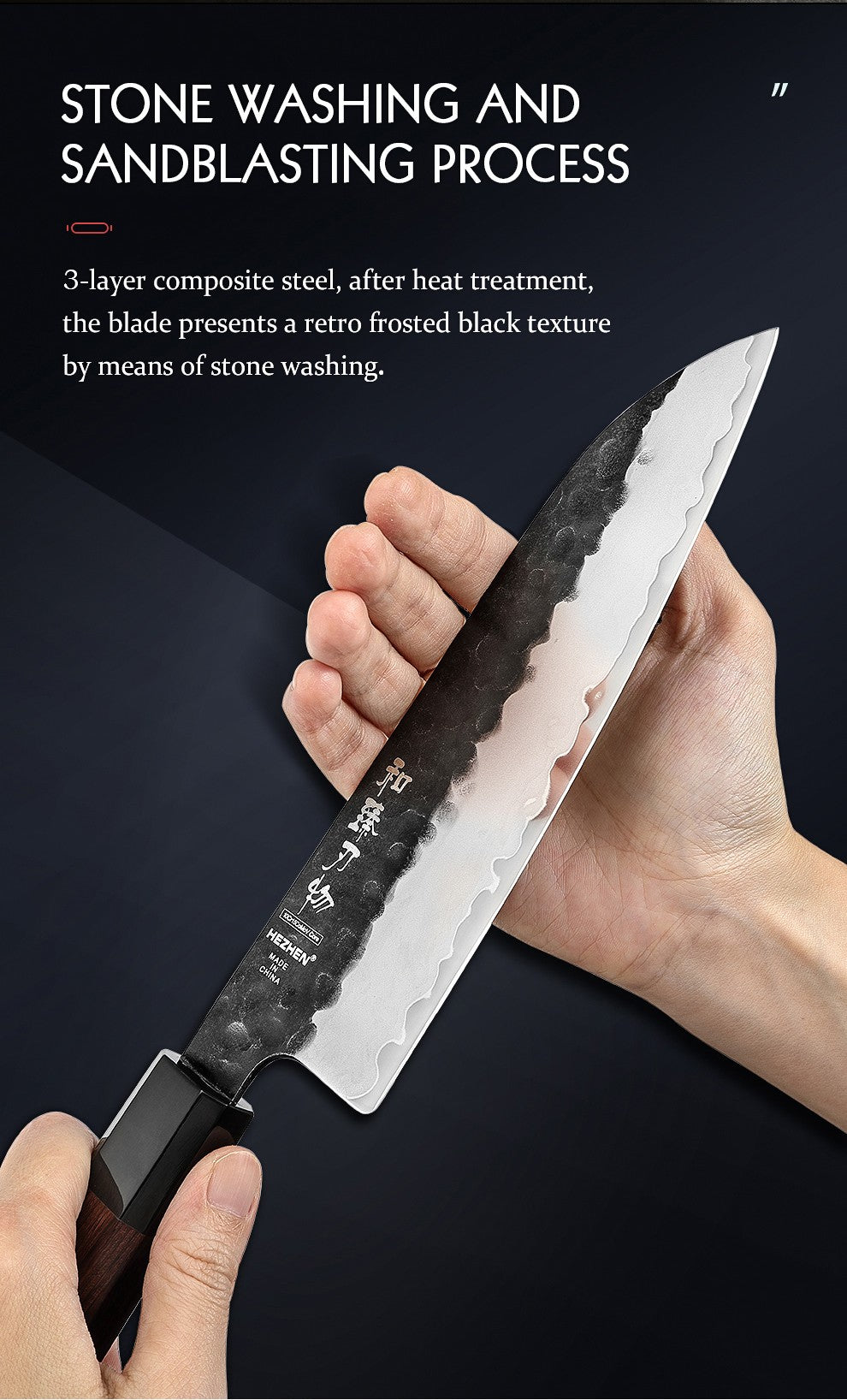 Conjunto de Facas de Cozinha HEZHEN 1-3PC Chef Utilitária Santoku Profissional Aço Revestido Japonês para Carne Faca de Cozinha Madeira Vermelha
