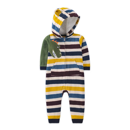 Infant Baby Romper 2024 Spring Autumn Warm Babi Boy Girl Clothes Coral Fleece Hooded Babe Girl Animal Jumpsuit