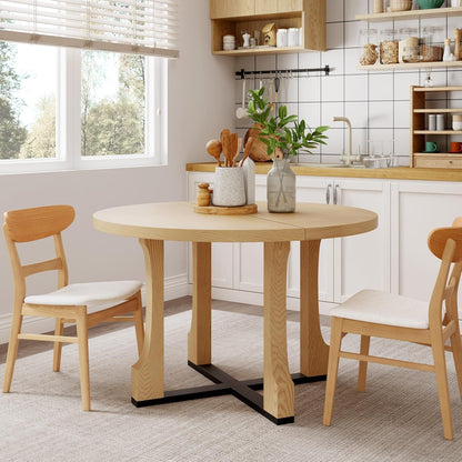 47" Round Dining Table for 4-6, Farmhouse Wood Circular Kitchen Tables, Dark Brown Retro Circle Dinner Table Easy Assembly