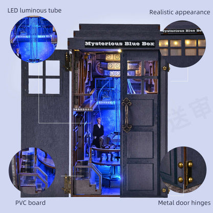 Kit Faça Você Mesmo "Cantinho do Livro" Livraria Cabine Telefônica Misteriosa, Casa de Bonecas de Madeira com Luz, Estante de Livros em Miniatura, Quebra-Cabeça 3D, Decoração para Presente