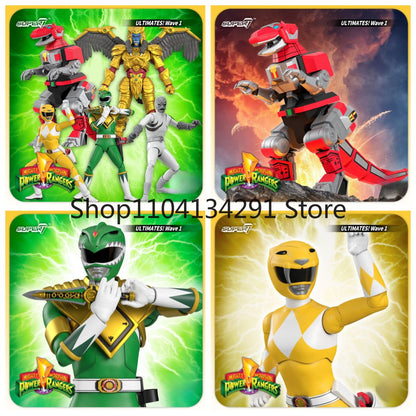 Original em estoque Super7 Power Rangers Série 1 Ranger Verde e Ranger Amarela T-Rex Zord Presente de Aniversário Brinquedo Colecionável