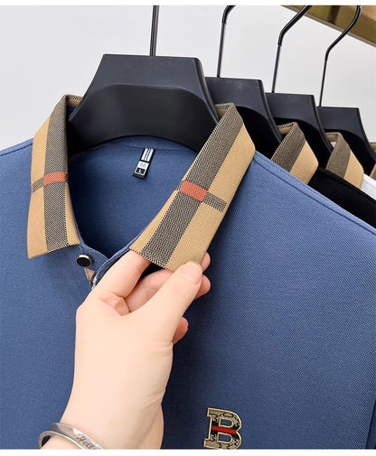 High end brand embroidered men's short sleeved pocket design polo shirt, summer new cool and breathable cotton casual T-shirt