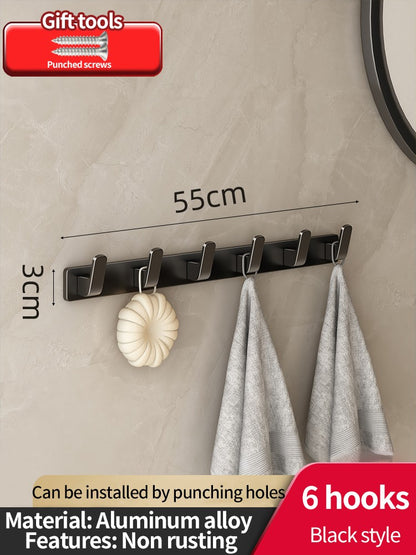 no drill Space Aluminum punch-free Kitchen Hook Bathroom Clothes Hooks Storage Rack Hook Door Wall Hanging Household Accessories