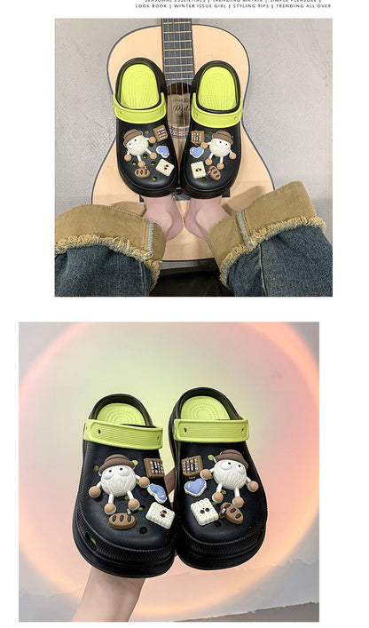 Fashion Diy Clogs Sandals Women 2024 Summer Chunky Platform Slippers Woman Thick Bottom Closed Toe Beach Slippers Mujer