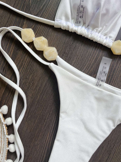 2025 Sexy Bead Bikini Swimwear Women Halter Bikini Swimsuit Beach Halter V Neck Bikini Set Beachwear Summer Bathing Suit