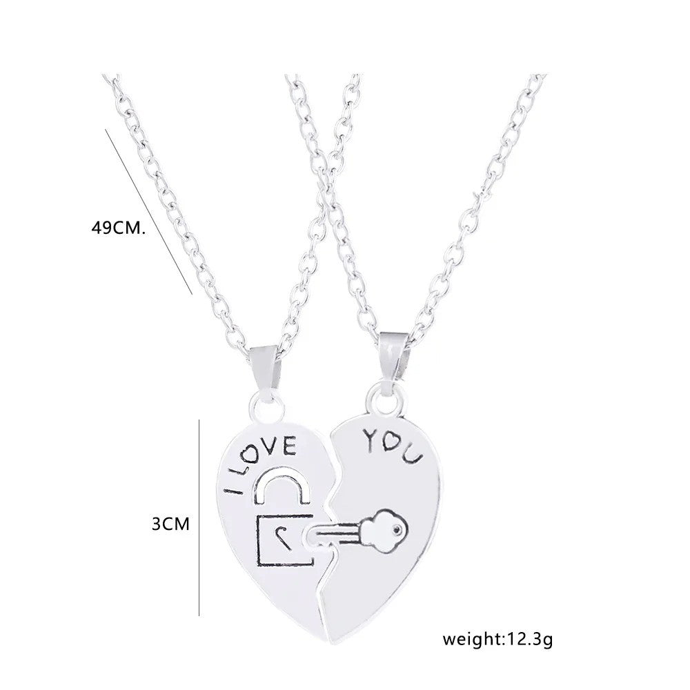 2 Colares para Casal com Pingente de Quebra-Cabeça de Coração "I Love You" com Chave e Cadeado para Namorados, Presente de Dia dos Namorados