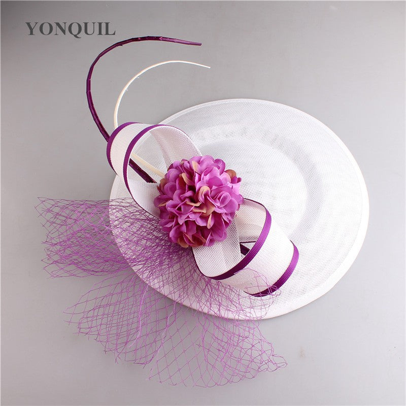 Novo Design Amarelo Com Cabelo Roxo Fascinator Chapéu Tiara Nupcial Casamento Festa Adereço de Cabelo Malha Senhoras Ocasião Acessórios de Cabelo