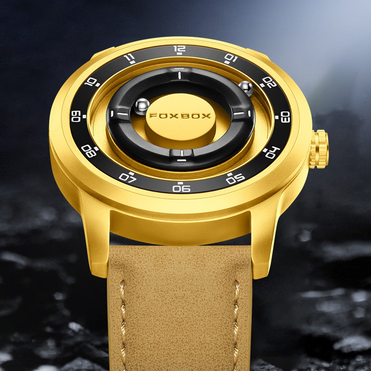 FOXBOX Fashion Unique Dial Man Watch Leather Casual Sports Srolling Bead Magnetic Force Waterproof Quartz Watches for Men Clocks