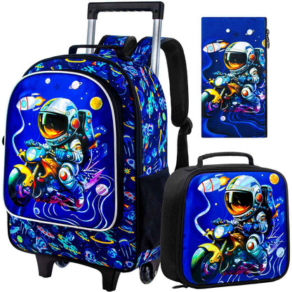3PCS Astronaut Rolling Backpack for Boys, Kids School Backpacks with Wheels,  UV Printed Roller Wheeled Bookbag
