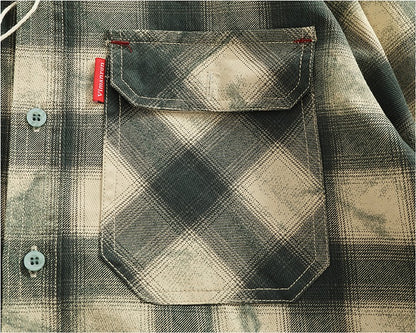 Autumn New Japanese Retro Long-Sleeve Lapel Plaid Cargo Shirt Men's Simple 100% Cotton Washed Pocket Casual Blouses Thin Coat