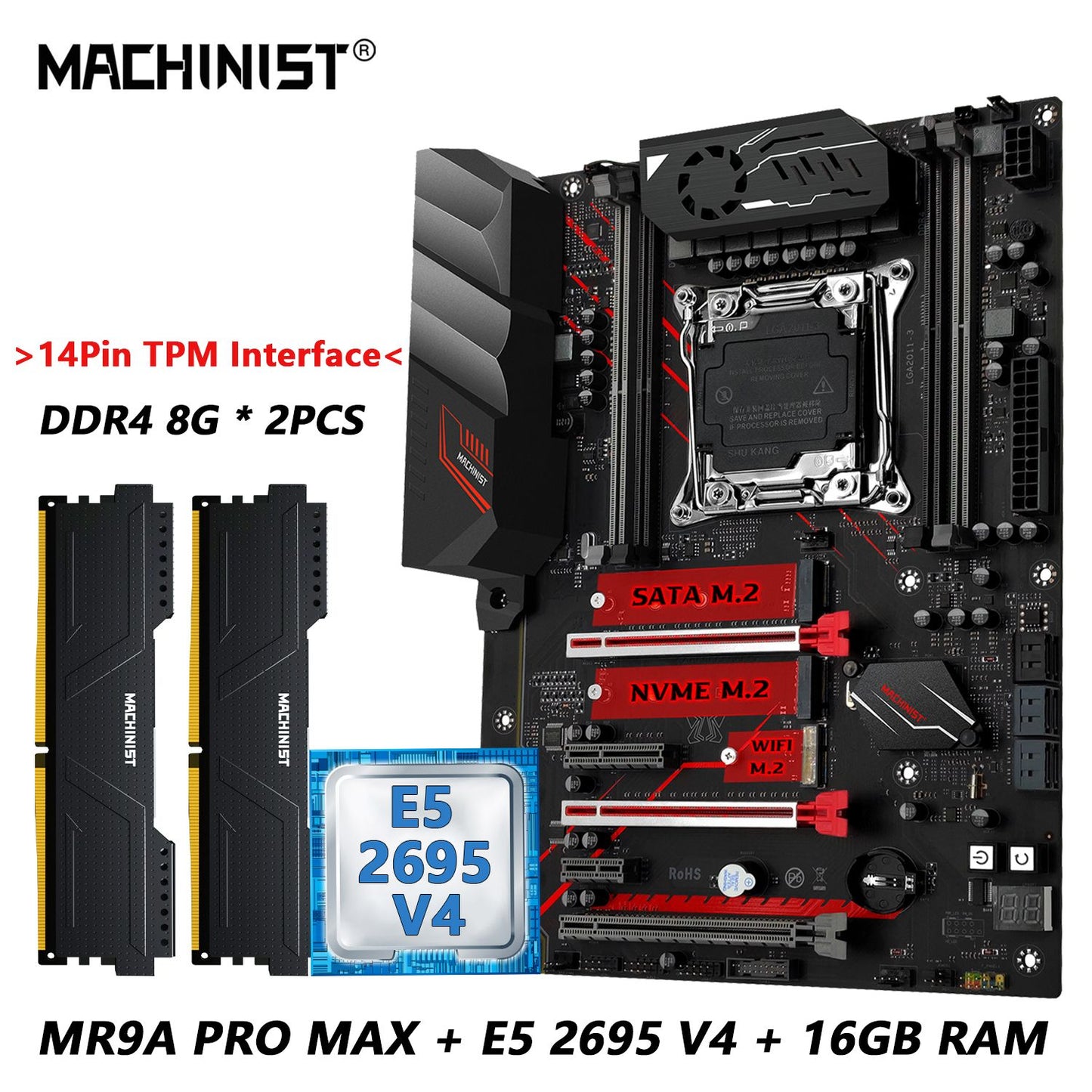 MACHINIST MR9A PRO MAX X99 Combo de Placa-mãe Intel Xeon E5 2695 V4 LGA 2011-3 CPU e Memória RAM DDR4 de 16 GB com interface TPM USB 3.0