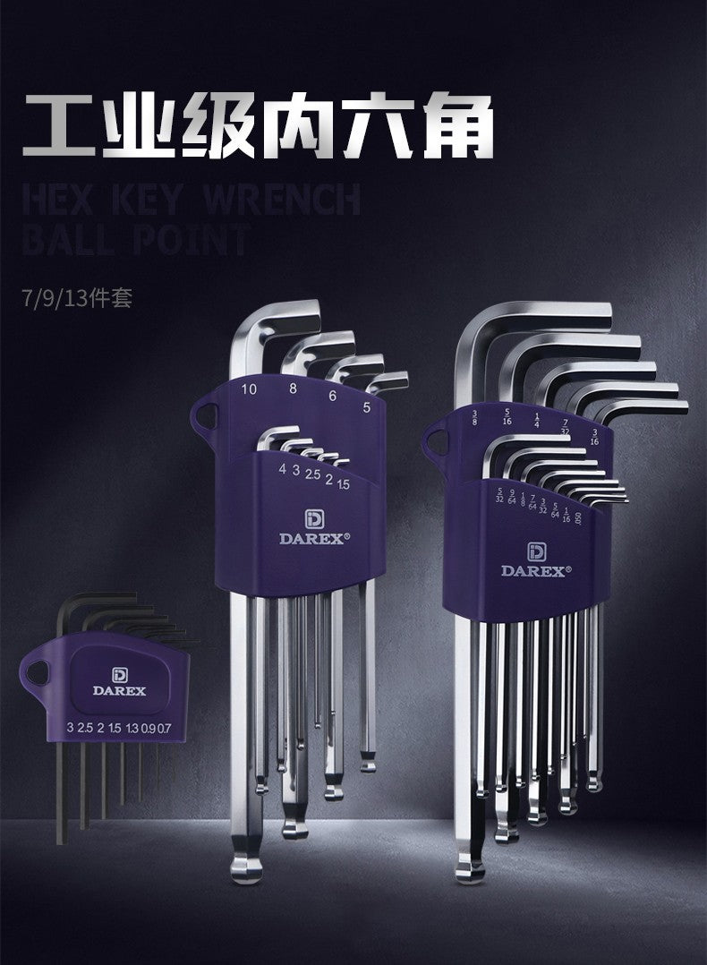 DAREX Metric Ball End Short Tail Hex Key Set 7/9 Piece Short Arm Extended High - Quality Hex Wrenches for Various Tasks