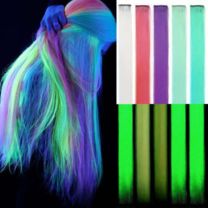 5 Unidades Mechas de Cabelo Luminosas Sintéticas Neon Presilha Fake Acessórios de Cabelo para Festas Extensão de Cabelo Brilha no Escuro Y2K