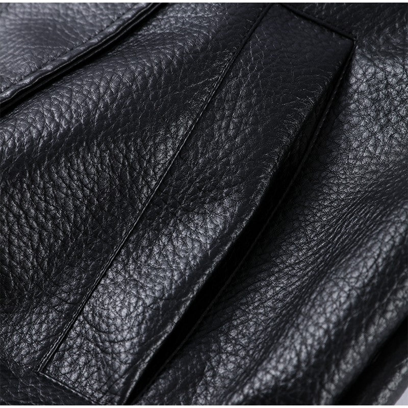 Street Stand Collar Women's Leather Jacket Loose Long Sleeve Zipper Pockets Chic Female Coats 2025 Autumn Winter Lady Outerwear