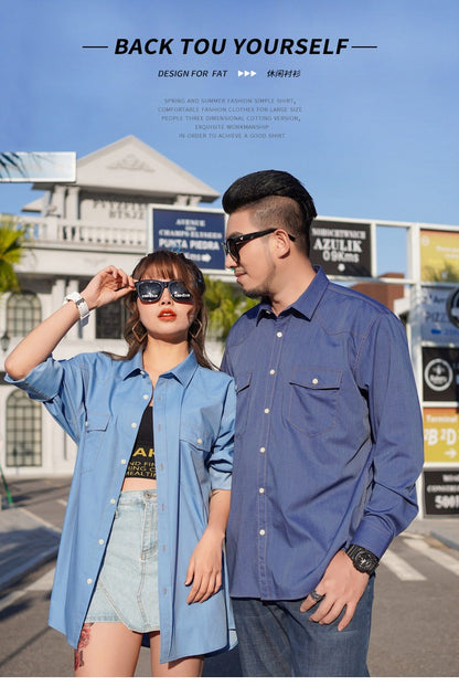 Men Shirt Denim Oversize 6XL 7XL 8XL 10XL Plus Size Fashion Casual Cowboy Blue Pockets Loose Long Sleeve Cotton High Quality