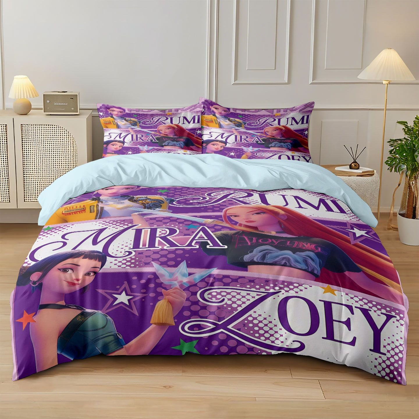 3pc Cartoon K-Pop Demon Hunters Girl Group Print Coreless Duvet Cover Set Multi Size Bedroom Dormitory Soft and Machine Washable