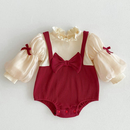 Newborn Christmas Red Clothes Autumn Kids Baby Girls Sweet Petal Collar Princess Rompers Infant New Baby Girls Rompers Clothes