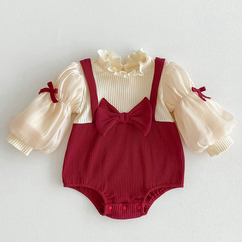 Newborn Christmas Red Clothes Autumn Kids Baby Girls Sweet Petal Collar Princess Rompers Infant New Baby Girls Rompers Clothes
