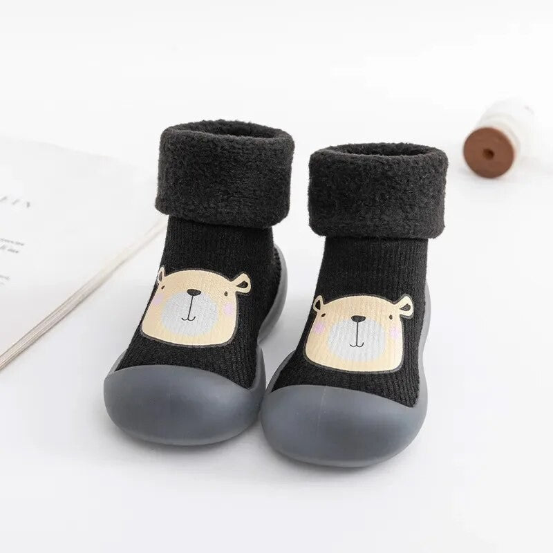 Autumn and Winter Toddler Shoes and Sock Baby Thickened Velvet Warm High Tube Boys and Girls Soft Bottom Indoor Children's Socks