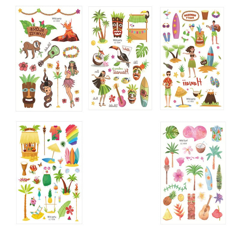 Hawaiian Beach Party Aloha Temporary Tattoo Sticker Waterproof Tropical Flamingo Party Luau Summer Beach Birthday Decorations