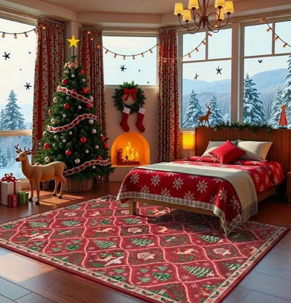 Christmas Luxurious Carpet Theme Indoor Area Living Room Mat Edge Large Mat Suitable for Bedroom Mats Window Sill Holiday Rugs