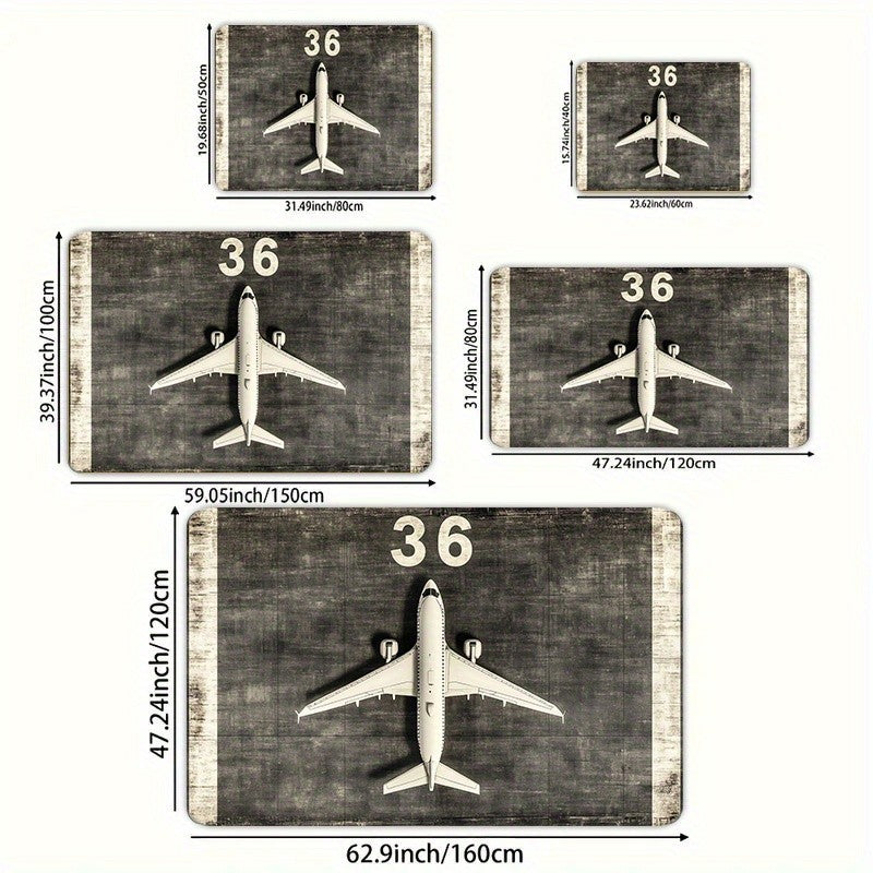 Airplane Theme Area Rug - Machine Washable, for Entryway, Bedroom, Living Room Mat, Home Decor