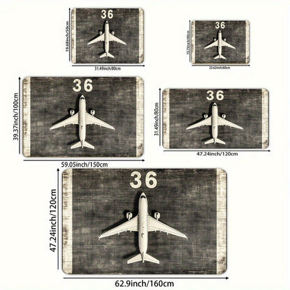 Airplane Theme Area Rug - Machine Washable, for Entryway, Bedroom, Living Room Mat, Home Decor