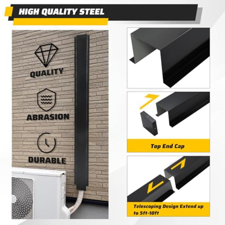 Conjunto de Cobertura de Linha de Metal 10,16cm L x 10,16cm A x 304,8cm C para Mini Split Ar Condicionado Central Bomba de Calor Aço Resistente Branco 2 Peças Univ