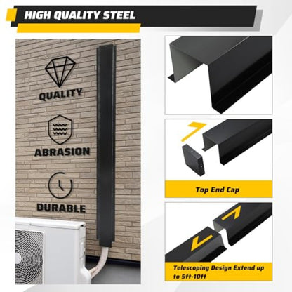 Conjunto de Cobertura de Linha de Metal 10,16cm L x 10,16cm A x 304,8cm C para Mini Split Ar Condicionado Central Bomba de Calor Aço Resistente Branco 2 Peças Univ
