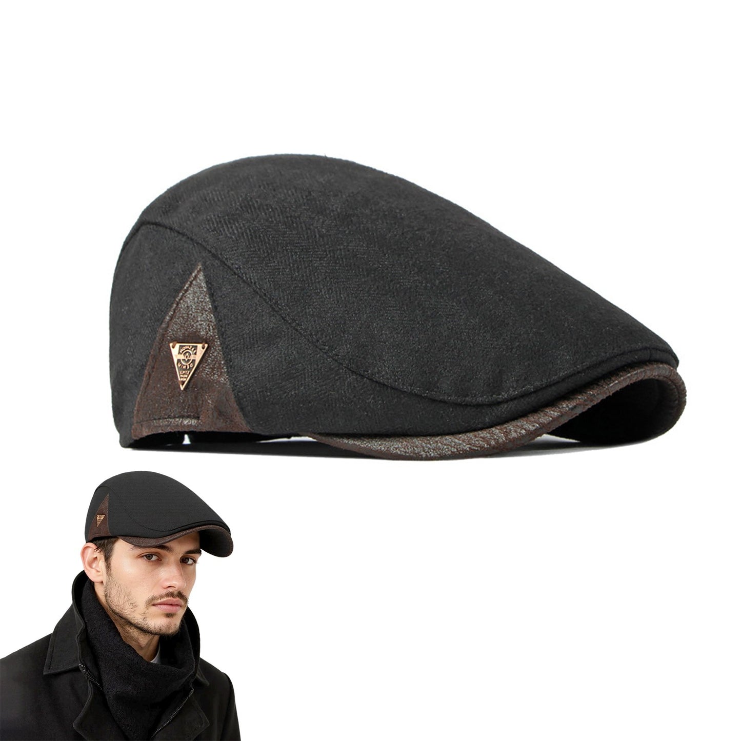 British Retro Beret Hat For Men Winter Thick Warm Woolen Newsboy Cap Fashion Outdoor Casual Cap