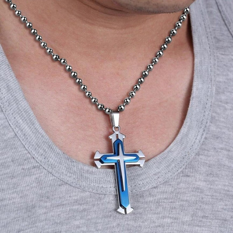 2025 Novo Colar com Pingente Cruz para Homens Simples Legal Zircônia Ouro Preto Corrente de Aço Inoxidável Joia Hip Hop Punk Presente