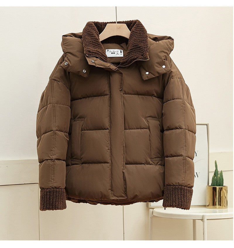 Lambswool Patchwork Thick Women Winter Coat 2025 New Fashion Hooded Puffer Jackets Cotton Padded Short Parkas