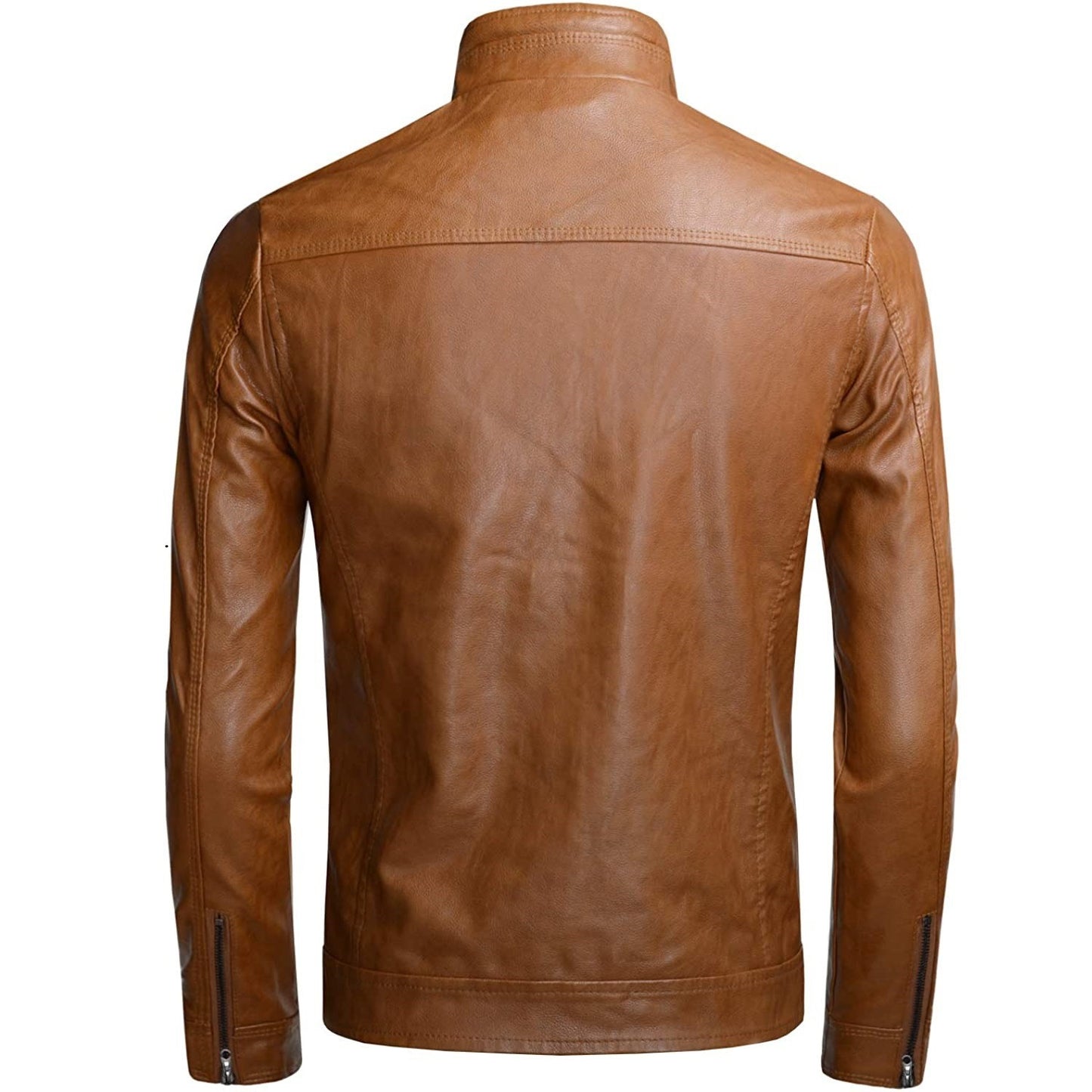 Autumn Winter Men Stand Collar Motorcycle Leather Jacket Coat Brown Black Coffee Multi Color Options Slim Fit Trendy Outerwear