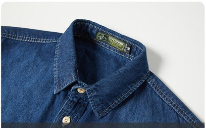 Men Long Sleeved Casual Denim Shirts High Quality Male Cotton Multi pockets Cargo Shirts New Spring Man Fashion Jeans Shirts 5XL