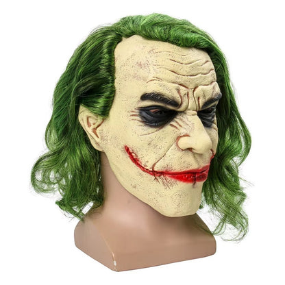 Halloween Latex Clown Mask Bat Knight Cosplay Horror Scary Joker Masks with Green Hair Wig Party Roleplay Cosplay Costume Props