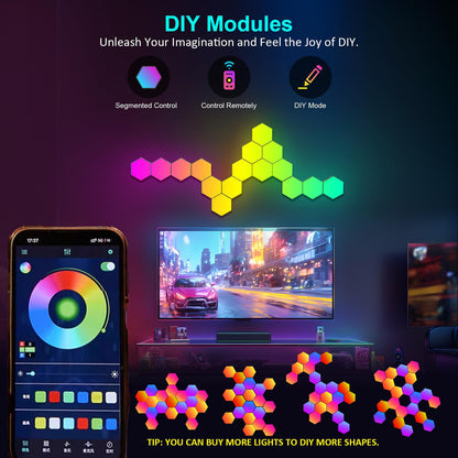 Hexagon Wall Lights, Smart LED Light Panels with App & Remote, DIY Room Decor for Autism, Game Room Decor, Party, Gifts, 12 Pack