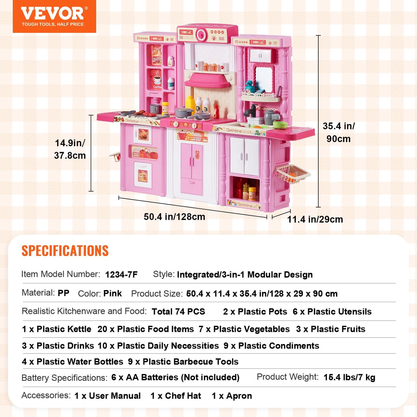 Brinquedos de Cozinha VEVOR para Crianças 74 Peças Conjunto de Chef com Sons e Luzes Idade 3+ Casa de Brincar Infantil Utensílios de Cozinha para Crianças Pequenas