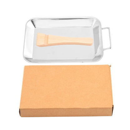 Stainless Steel Rectangle Plate Removable Anti-scalding Wooden Handle Tray Barbecue Grill for Outdoor BBQ  Sushi Tray, Cake Tray