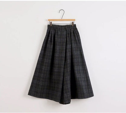 Women Elastic High Waist Woolen Pants Autumn Winter New Plaid Wool Wide Leg Pants Female Casual Loose Ankle-Length Skirts Pants