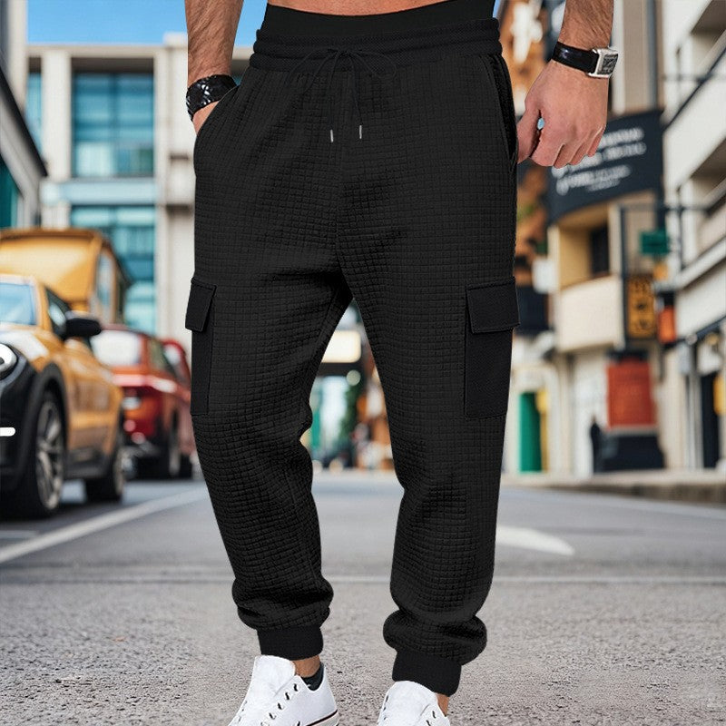 Men's Clothing  Pants Autumn Winter Fashion Casual Heavyweight Small Check Loose Jogger Sweatpants Waffles
