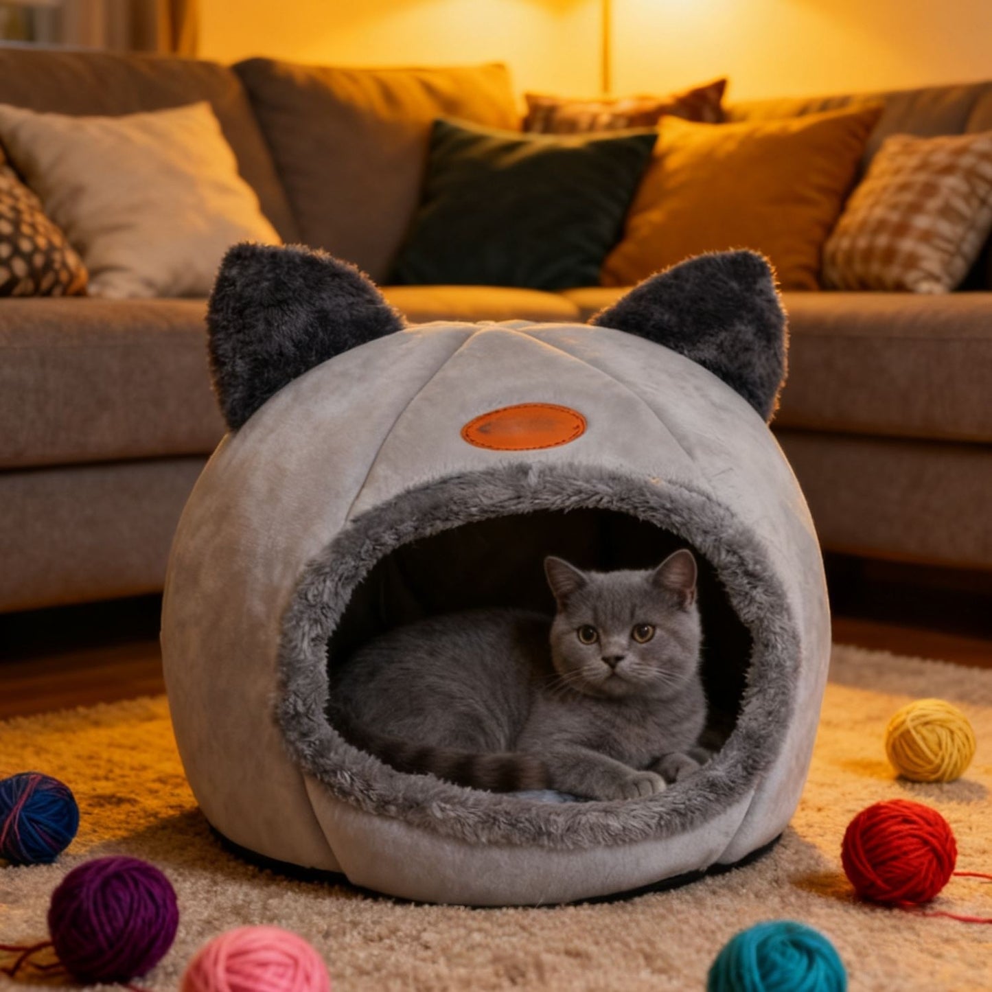 Cama Semiconcha para Pets Mais Vendida - Casinha Quente e Aconchegante para Gatos e Cães Pequenos Durante Todas as Estações