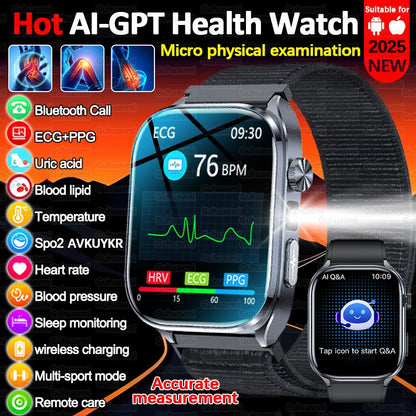2025 Novo Smartwatch Masculino AI Diagosis ECG Saúde Pressão Arterial Lipídio Ácido Úrico AI-GPT Respostas Inteligentes Saúde Smartwatch Para Homens